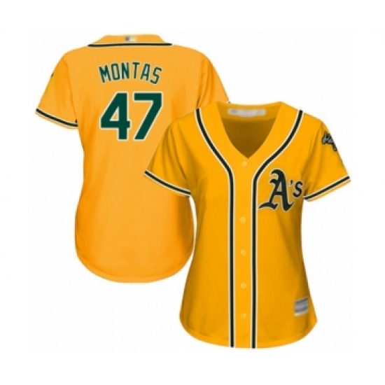 Women's Oakland Athletics #47 Frankie Montas Authentic Gold Alternate 2 Cool Base Baseball Player Jersey