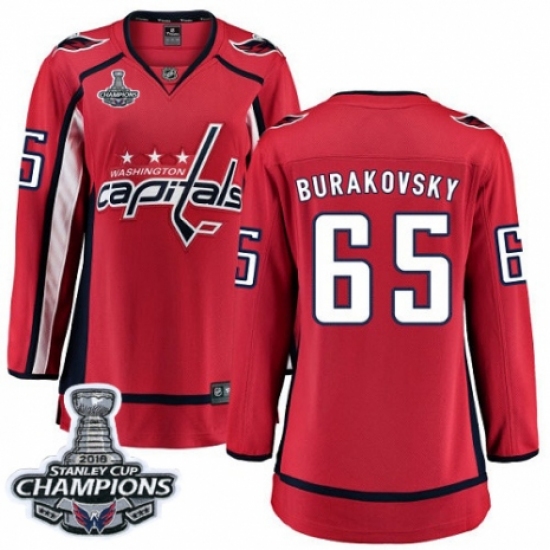 Women's Washington Capitals #65 Andre Burakovsky Fanatics Branded Red Home Breakaway 2018 Stanley Cup Final Champions NHL Jersey - Ujersey