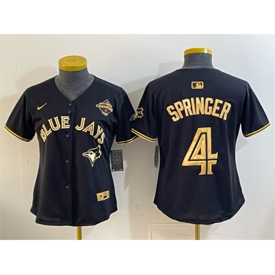 Women's Toronto Blue Jays #4 George Springer Black Gold 2025 American League Champions Limited Stitched Baseball Jersey(Run Small) - Ujersey