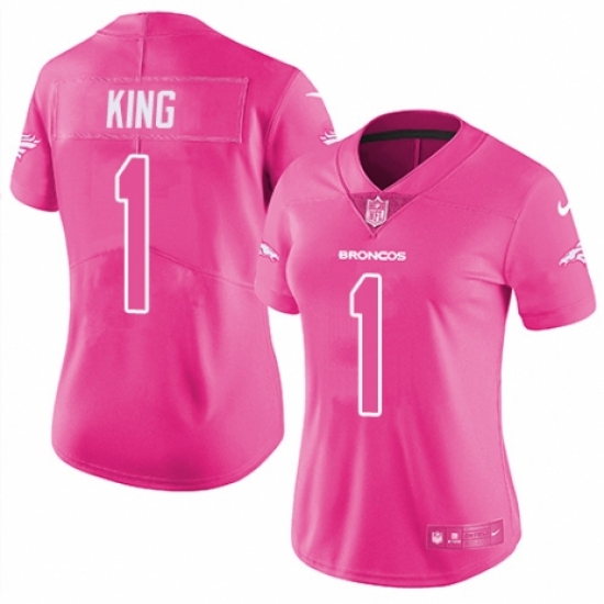 Women's Nike Denver Broncos #1 Marquette King Limited Pink Rush Fashion NFL Jersey - Ujersey
