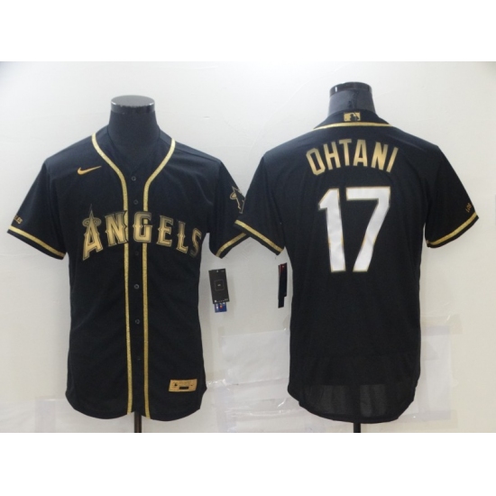 Men's Los Angeles Angels of Anaheim #17 Shohei Ohtani Black Gold Authentic Collection Jersey - Ujersey