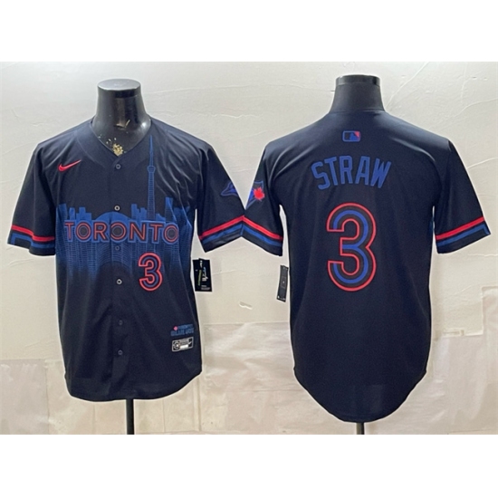 Men's Toronto Blue Jays #3 Myles Straw Navy 2024 City Connect Limited Stitched Baseball Jersey
