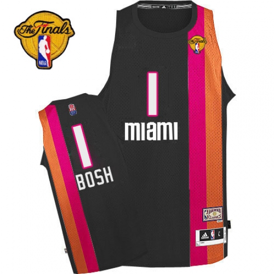 Men's Adidas Miami Heat #1 Chris Bosh Authentic Black ABA Hardwood Classic Finals Patch NBA Jersey - Ujersey