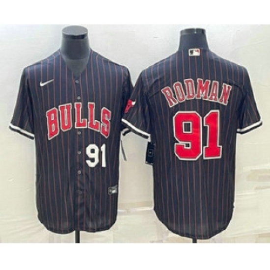 Men's Chicago Bulls #91 Dennis Rodman Number Black With Cool Base Stitched Baseball Jerseys