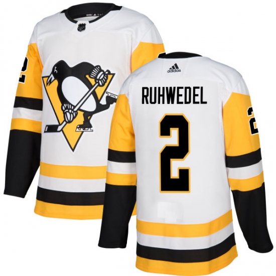 Men's Adidas Pittsburgh Penguins #2 Chad Ruhwedel Authentic White Away NHL Jersey - Ujersey