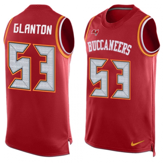 Men's Nike Tampa Bay Buccaneers #53 Adarius Glanton Limited Red Player Name & Number Tank Top NFL Jersey - Ujersey