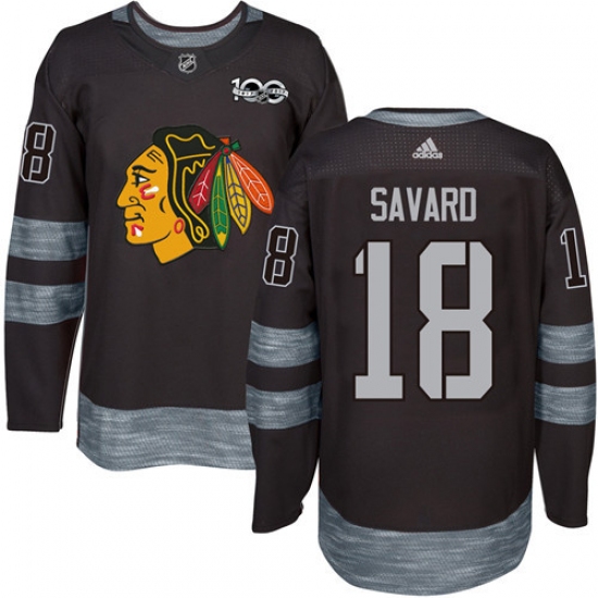 Men's Adidas Chicago Blackhawks #18 Denis Savard Authentic Black 1917-2017 100th Anniversary NHL Jersey - Ujersey