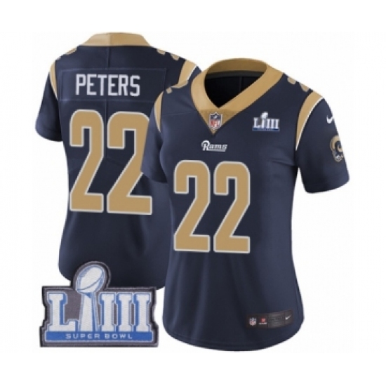 Women's Nike Los Angeles Rams #22 Marcus Peters Navy Blue Team Color Vapor Untouchable Limited Player Super Bowl LIII Bound NFL Jersey - Ujersey