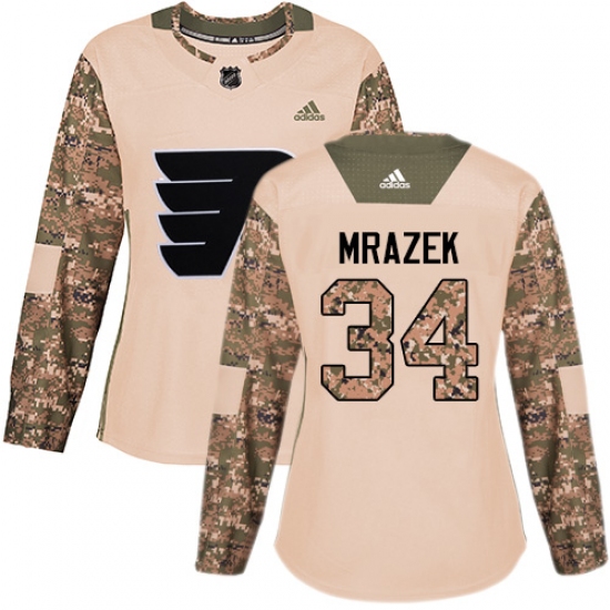 Women's Adidas Philadelphia Flyers #34 Petr Mrazek Authentic Camo Veterans Day Practice NHL Jersey - Ujersey