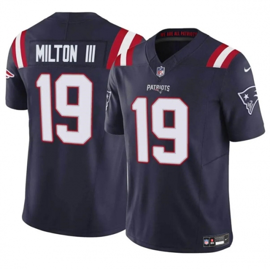 Men's New England Patriots #19 Joe Milton III Navy 2024 F.U.S.E. Vapor Limited Football Stitched Jersey - Ujersey