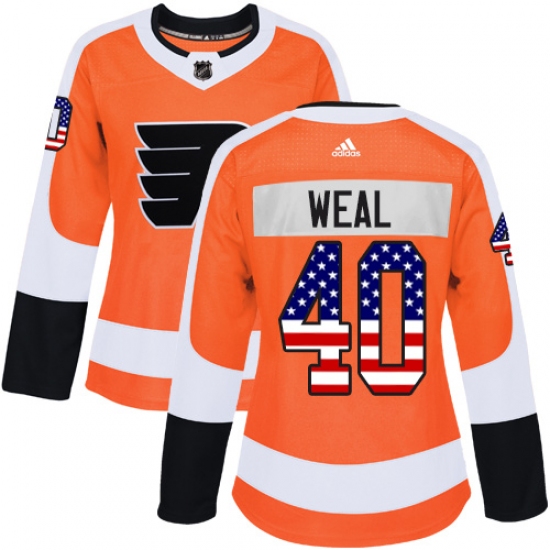 Women's Adidas Philadelphia Flyers #40 Jordan Weal Authentic Orange USA Flag Fashion NHL Jersey - Ujersey