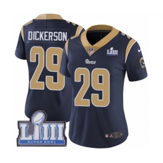 Women's Nike Los Angeles Rams #29 Eric Dickerson Navy Blue Team Color Vapor Untouchable Limited Player Super Bowl LIII Bound NFL Jersey - Ujersey