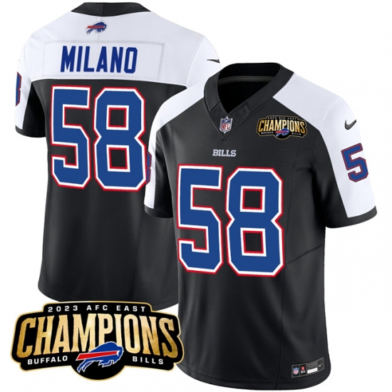 Men's Buffalo Bills #58 Matt Milano Black White 2023 F.U.S.E. AFC East Champions With 4-star C Football Stitched Jersey - Ujersey