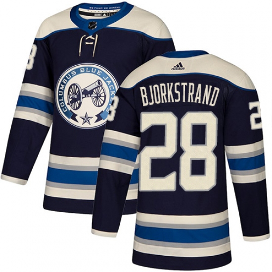 Men's Adidas Columbus Blue Jackets #28 Oliver Bjorkstrand Authentic Navy Blue Alternate NHL Jersey - Ujersey