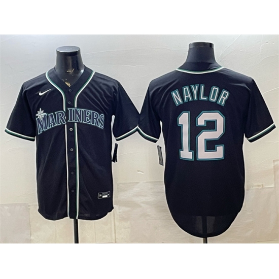 Men's Seattle Mariners #12 Josh Naylor 2026 Fashion Replica Black Out Stitched Baseball Jersey - Ujersey