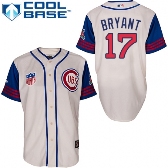 Men's Majestic Chicago Cubs #17 Kris Bryant Authentic Cream/Blue 1942 Turn Back The Clock MLB Jersey - Ujersey