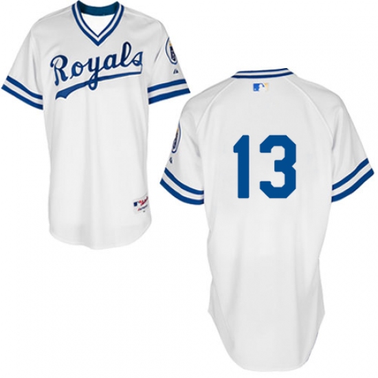 Men's Majestic Kansas City Royals #13 Salvador Perez Authentic White 1974 Turn Back The Clock MLB Jersey - Ujersey