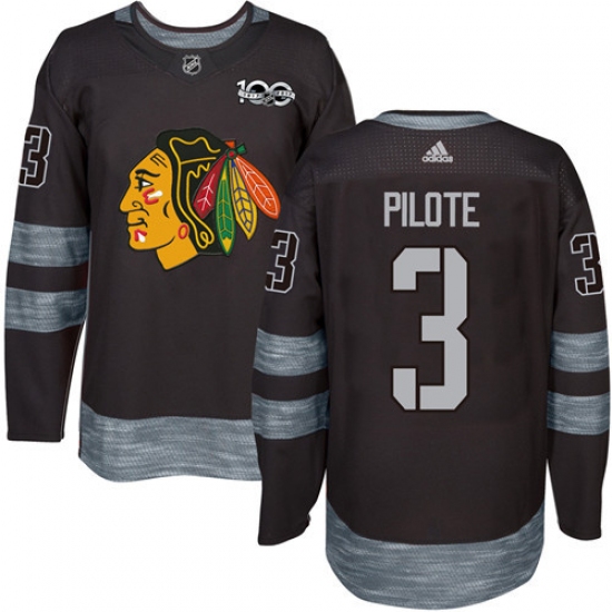 Men's Adidas Chicago Blackhawks #3 Pierre Pilote Authentic Black 1917-2017 100th Anniversary NHL Jersey - Ujersey