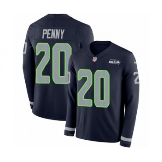 Youth Nike Seattle Seahawks #20 Rashaad Penny Limited Navy Blue Therma Long Sleeve NFL Jersey - Ujersey
