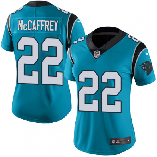 Women's Nike Carolina Panthers #22 Christian McCaffrey Blue Alternate Vapor Untouchable Limited Player NFL Jersey - Ujersey