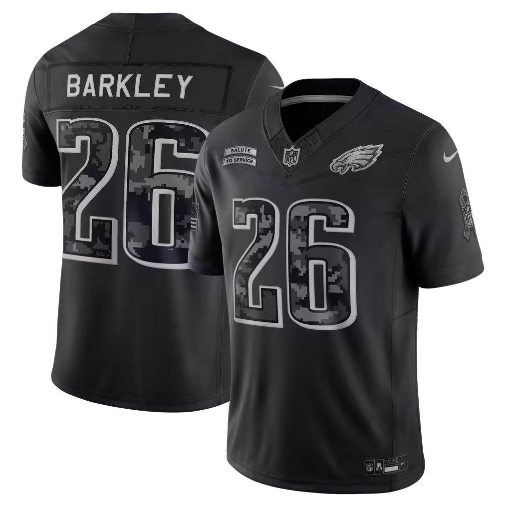 Men's Philadelphia Eagles Saquon Barkley Nike Black 2026 Salute to Service Stitched Limited Jersey - Ujersey