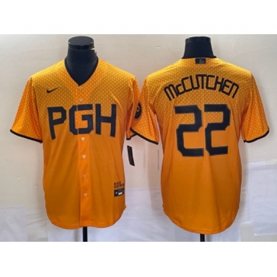 Men's Nike Pittsburgh Pirates #22 Andrew McCutchen Gold 2023 City Connect Stitched Jersey 1 - Ujersey