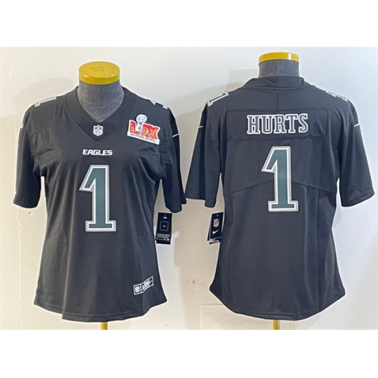 Women's Philadelphia Eagles #1 Jalen Hurts Black 2025 Super Bowl LIX Fashion Vapor Untouchable Limited Football Stitched Jersey(Run Small) - Ujersey