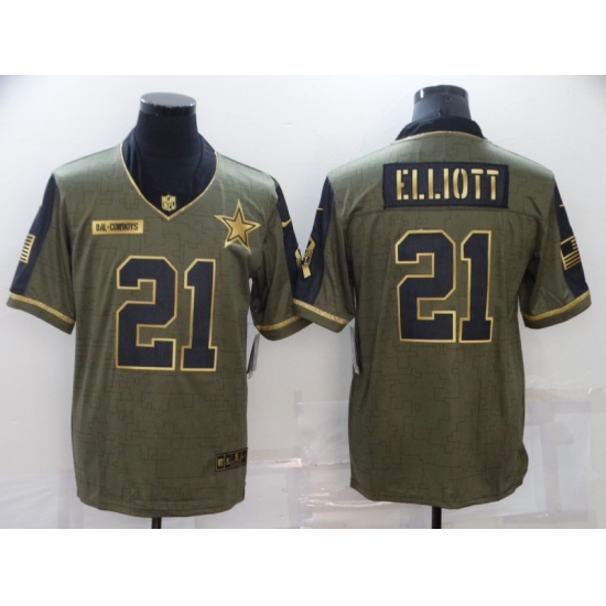 Men's Dallas Cowboys #21 Ezekiel Elliott Nike Gold 2021 Salute To Service Limited Player Jersey - Ujersey