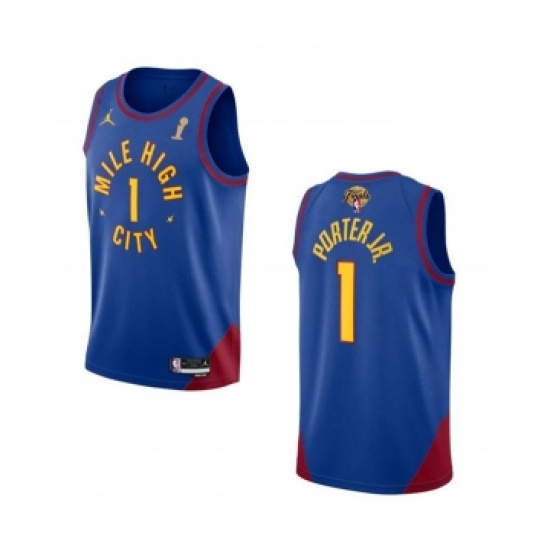 Men's Denver Nuggets #1 Michael Porter Jr. Blue 2023 Finals Champions Statement Edition Stitched Basketball Jersey