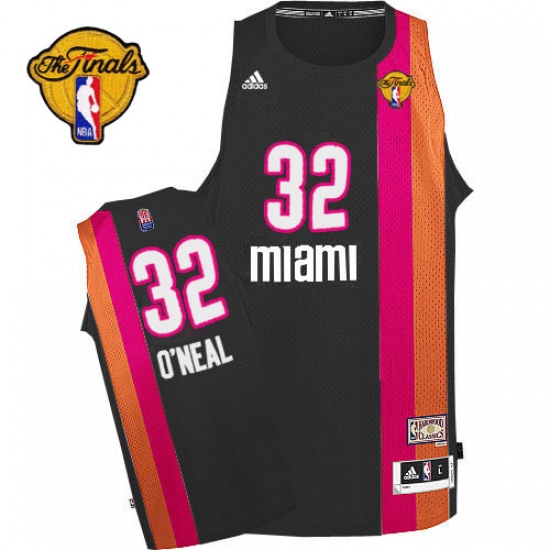 Men's Adidas Miami Heat #32 Shaquille O'Neal Swingman Black ABA Hardwood Classic Finals Patch NBA Jersey - Ujersey