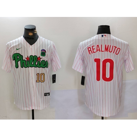 Men's Philadelphia Phillies #10 J.T. Realmuto White Green Cool Base Stitched Jerseys - Ujersey