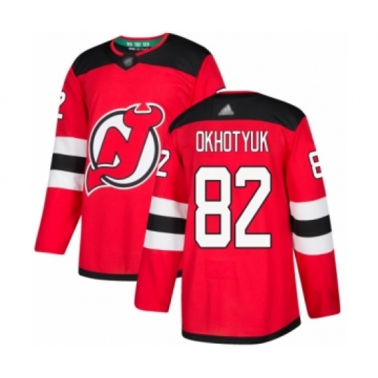 Youth New Jersey Devils #82 Nikita Okhotyuk Authentic Red Home Hockey Jersey - Ujersey