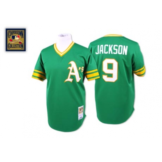 Men's Mitchell and Ness Oakland Athletics #9 Reggie Jackson Replica Green Throwback MLB Jersey
