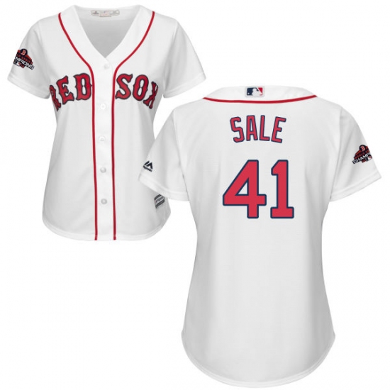 Women's Majestic Boston Red Sox #41 Chris Sale Authentic White Home 2018 World Series Champions MLB Jersey - Ujersey