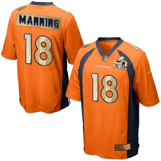 Men's Nike Denver Broncos #18 Peyton Manning Game Orange Super Bowl 50 Collection NFL Jersey - Ujersey