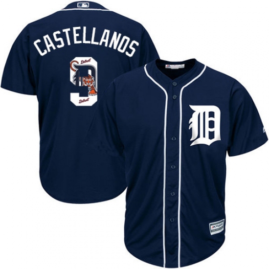 Men's Majestic Detroit Tigers #9 Nick Castellanos Authentic Navy Blue Team Logo Fashion Cool Base MLB Jersey - Ujersey