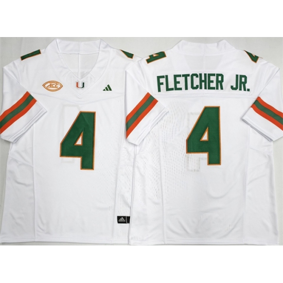 Men's Miami Hurricanes #4 Mark Fletcher Jr. White F.U.S.E. 2026 Stitched Football Jersey - Ujersey