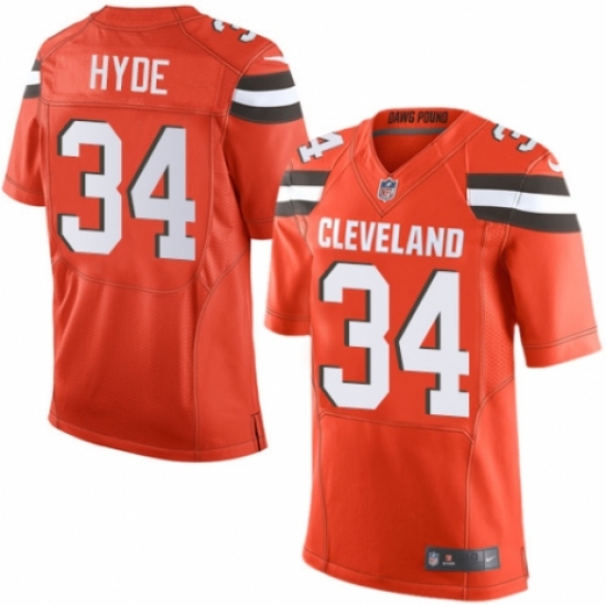 Men's Nike Cleveland Browns #34 Carlos Hyde Elite Orange Alternate NFL Jersey - Ujersey