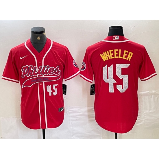 Men's Philadelphia Phillies #45 Zack Wheeler Number Red Cool Base Stitched Baseball Jersey - Ujersey
