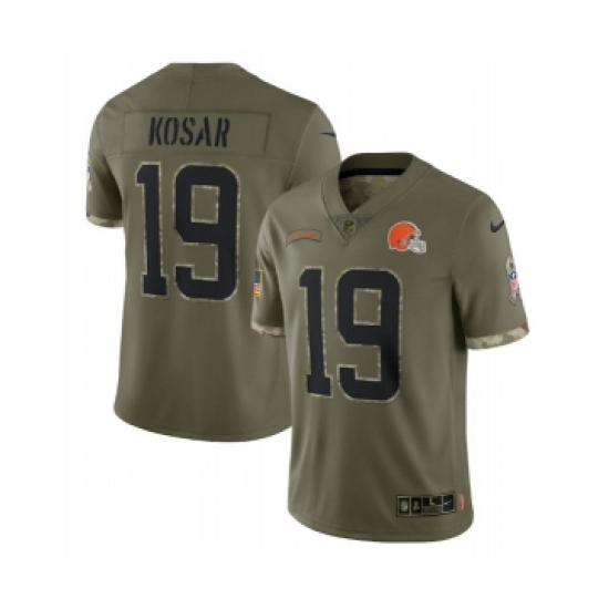 Men's Cleveland Browns #19 Bernie Kosar 2022 Olive Salute To Service Limited Stitched Jersey