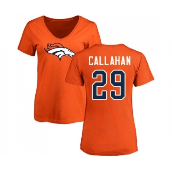 Football Women's Denver Broncos #29 Bryce Callahan Orange Name & Number Logo T-Shirt - Ujersey
