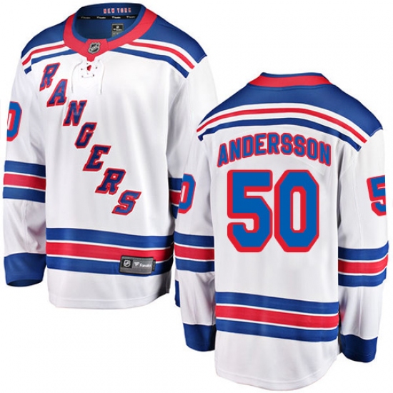 Youth New York Rangers #50 Lias Andersson Fanatics Branded White Away Breakaway NHL Jersey - Ujersey