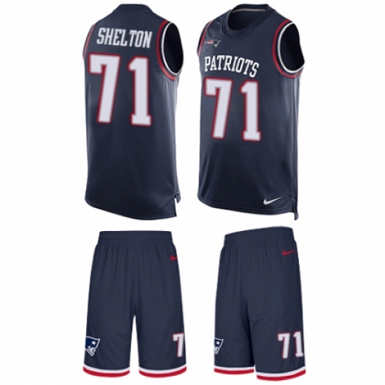 Men's Nike New England Patriots #71 Danny Shelton Limited Navy Blue Tank Top Suit NFL Jersey - Ujersey