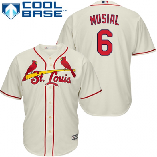 Youth Majestic St. Louis Cardinals #6 Stan Musial Authentic Cream Alternate Cool Base MLB Jersey - Ujersey