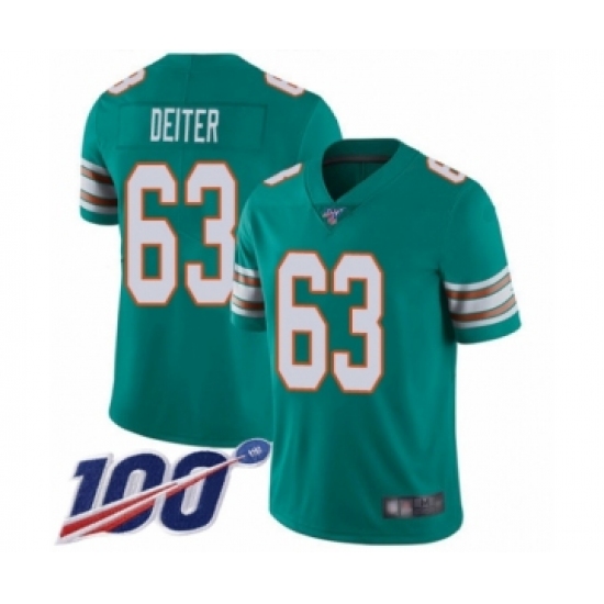 Men's Miami Dolphins #63 Michael Deiter Aqua Green Alternate Vapor Untouchable Limited Player 100th Season Football Jersey - Ujersey