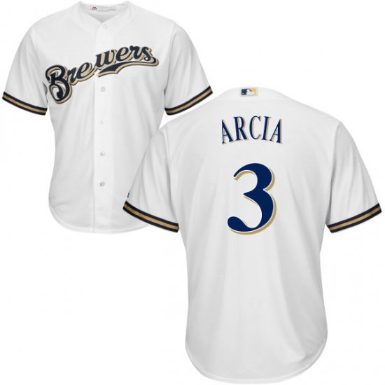 Youth Majestic Milwaukee Brewers #3 Orlando Arcia Authentic White Home Cool Base MLB Jersey - Ujersey