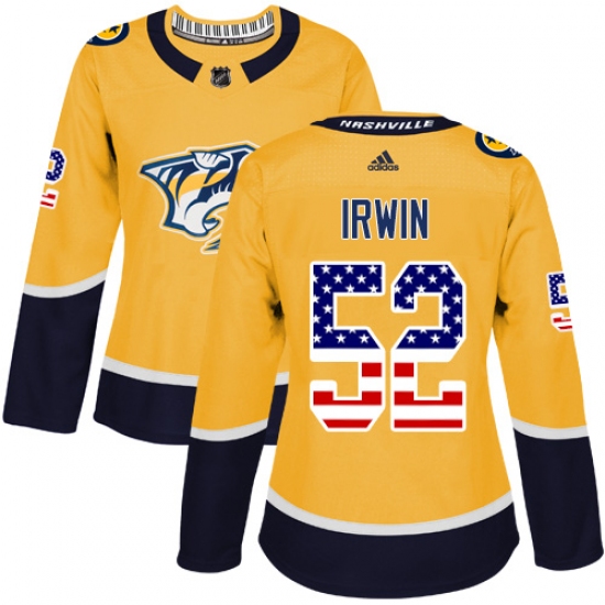 Women's Adidas Nashville Predators #52 Matt Irwin Authentic Gold USA Flag Fashion NHL Jersey - Ujersey