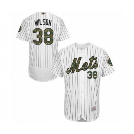 Men's New York Mets #38 Justin Wilson Authentic White 2016 Memorial Day Fashion Flex Base Baseball Player Jersey