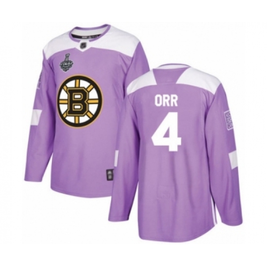 Youth Boston Bruins #4 Bobby Orr Authentic Purple Fights Cancer Practice 2019 Stanley Cup Final Bound Hockey Jersey - Ujersey
