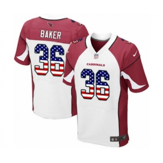 Men's Arizona Cardinals #36 Budda Baker Elite White Road USA Flag Fashion Football Jersey - Ujersey